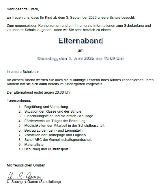 Einladung Elternabend Lernanfänger 2026